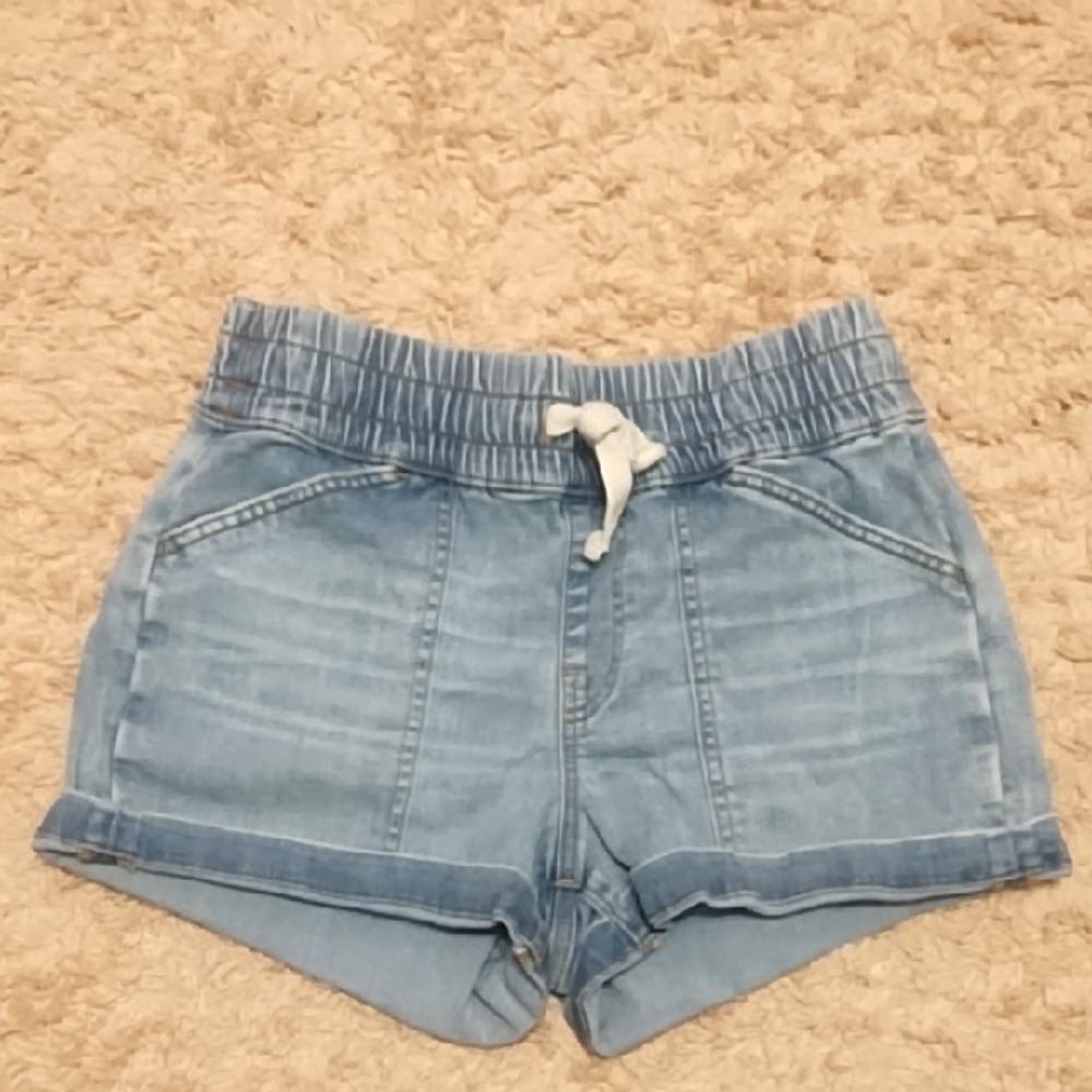 UpWest Light Blue Denim Pull-On Shorts with White Drawstring